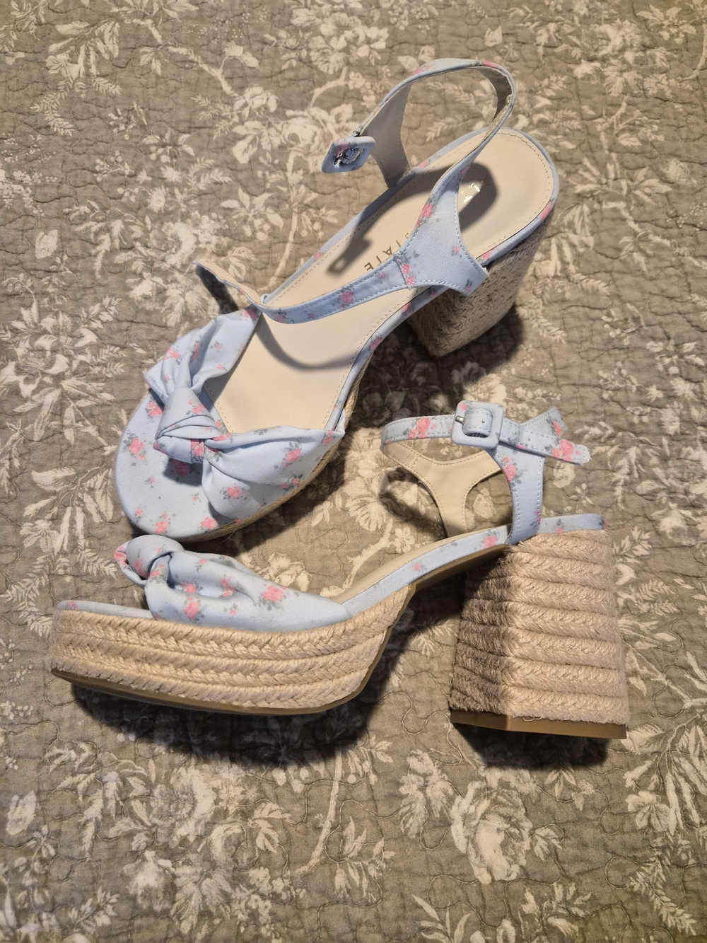 Altar'd State Light Blue Floral Knotted Espadrille Platform Heels